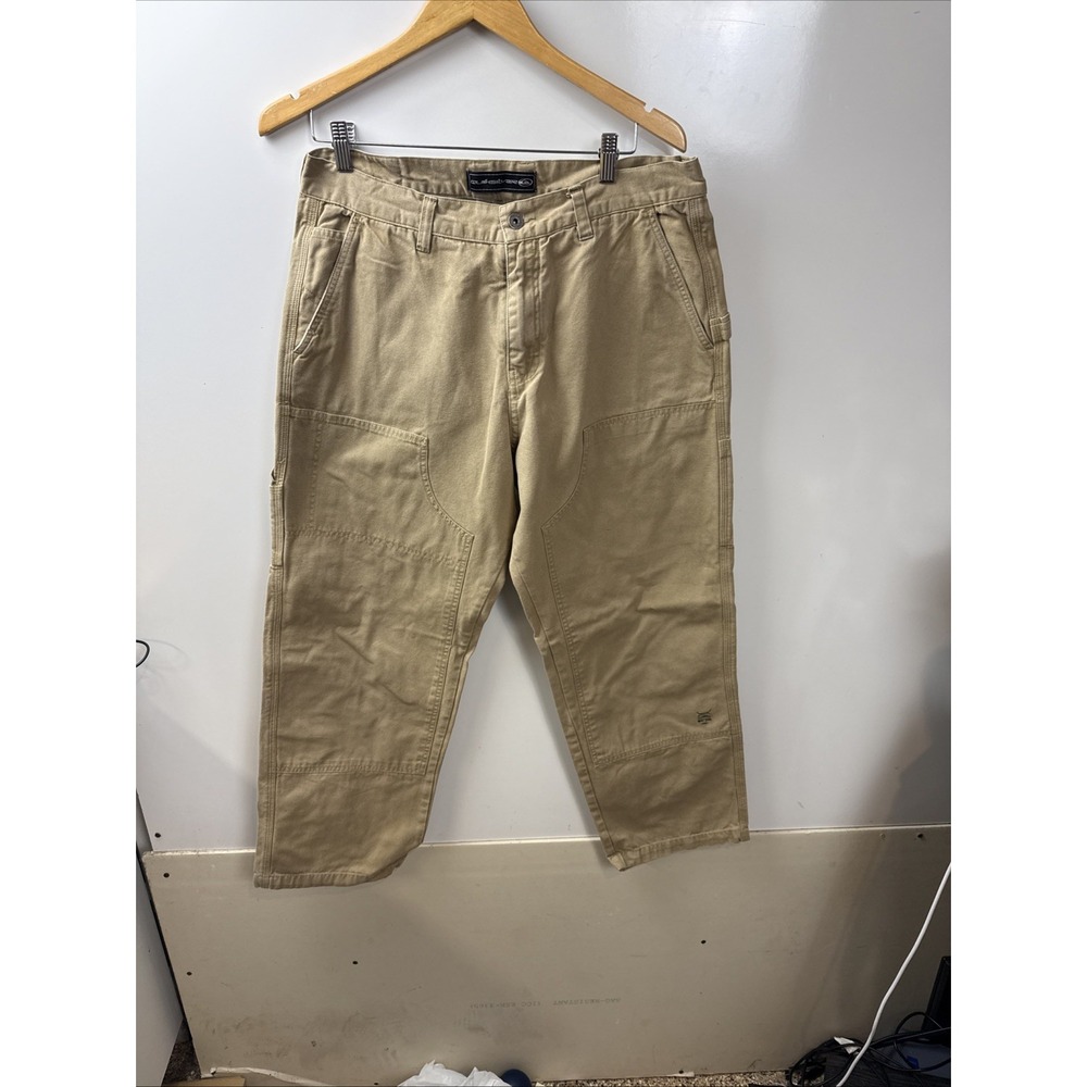 VTG Y2K Quicksilver Mens Kaki  Double Knee Utility Canvas Pants  Size 33x29 Wide
